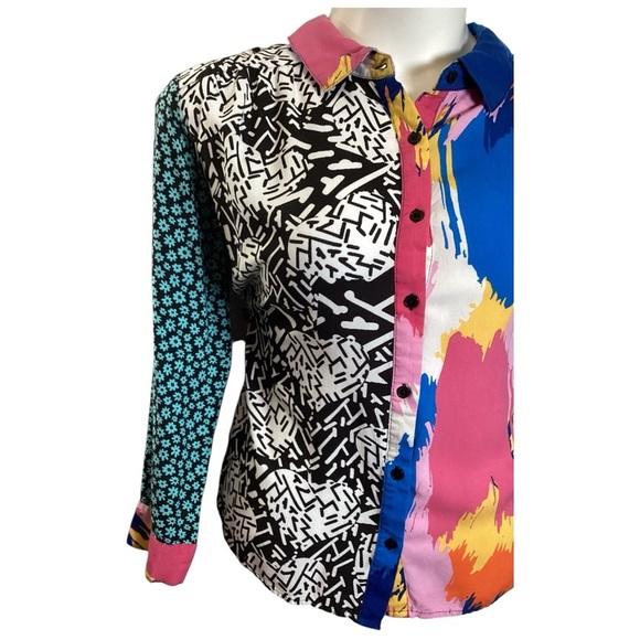 JM Collection Multicolor Abstract Women's Button Down Shirt, Plus Size 1X - Picture 4 of 7